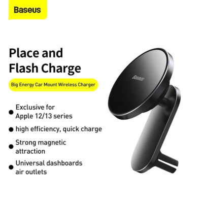 Giá Đỡ Sạc Không Dây Ô Tô Baseus Big Energy - Hít Từ Tính Cực Mạnh, Sạc Nhanh 15W, Cho iPhone & Android - Trải nghiệm sự tiện lợi và sức mạnh từ tính vượt trội với giá đỡ sạc không dây <strong>Baseus Big Energy</strong>. Với lực hút nam châm N52 cực mạnh, sản phẩm giữ chặt điện thoại của bạn một cách ổn định trên mọi cung đường, loại bỏ hoàn toàn tình trạng rung lắc, rơi rớt. Tận hưởng tốc độ sạc nhanh không dây 15W, giúp nạp đầy năng lượng cho thiết bị trong suốt hành trình. Thiết kế tối giản, sang trọng với vòng đèn LED tinh tế, cùng khả năng xoay 360 độ linh hoạt, <strong>Baseus Big Energy</strong> không chỉ là một phụ kiện tiện ích mà còn là một điểm nhấn đẳng cấp cho nội thất xe hơi của bạn. Đây là người bạn đồng hành đáng tin cậy trên mọi nẻo đường.