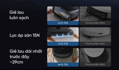 Robot Hút Bụi Lau Sàn Eufy Omni E28 - Giải phóng bạn khỏi công việc nhà với <strong>Robot hút bụi lau sàn eufy Omni E28</strong>, cỗ máy làm sạch tối thượng cho ngôi nhà hiện đại. Nổi bật với lực hút turbo không tưởng lên đến 20.000Pa, <strong>eufy Omni E28</strong> dễ dàng loại bỏ mọi bụi bẩn, lông thú cưng và mảnh vụn ẩn sâu trong thảm và các kẽ sàn. Sản phẩm đi kèm trạm Omni toàn năng tự động giặt, sấy khô giẻ lau, hút rác và bổ sung nước lau sàn, mang lại trải nghiệm rảnh tay tuyệt đối. Đặc biệt, trạm còn tích hợp máy làm sạch sâu cầm tay FlexiOne™ có thể tháo rời, giúp xử lý vết bẩn trên thảm, sofa một cách linh hoạt. Hãy để <strong>eufy Omni E28</strong> định nghĩa lại sự sạch sẽ cho không gian sống của bạn.