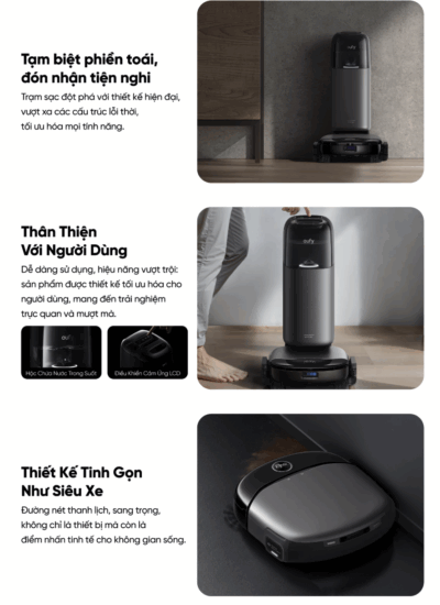 Robot hút bụi lau sàn eufy Omni S1 Pro - Trải nghiệm cuộc cách mạng dọn dẹp với <strong>Robot hút bụi lau sàn eufy Omni S1 Pro</strong>. Đây là robot đầu tiên trên thế giới sở hữu công nghệ lau sạch tức thì, với con lăn được giặt sạch liên tục ngay trong khi lau, đảm bảo sàn nhà luôn được lau bằng nước sạch. Trạm sạc Omni toàn năng không chỉ tự động hút rác, giặt và sấy khô con lăn mà còn có khả năng tự tạo ra nước khử khuẩn bằng Ozone, tiêu diệt 99.9% vi khuẩn mà không cần hóa chất. Với lực hút 8.000Pa mạnh mẽ và hệ thống điều hướng AI.See™ thông minh, <strong>eufy Omni S1 Pro</strong> mang đến hiệu quả làm sạch vượt trội và sự tiện nghi tối thượng cho ngôi nhà của bạn.