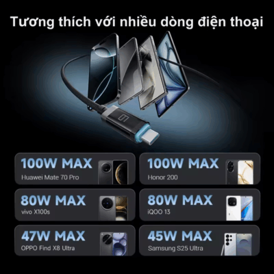Cáp sạc Magnetic Cuktech No.6 OLED C to C 240W (CMC615P) - Trải nghiệm sự đột phá trong công nghệ cáp sạc với <strong>Cáp Magnetic Cuktech No.6</strong> OLED 240W (CMC615P). Đây không chỉ là một sợi cáp, mà là một thiết bị thông minh với màn hình OLED tích hợp, hiển thị công suất sạc theo thời gian thực. Thiết kế từ tính độc đáo cho phép bạn cuộn gọn và cất giữ cáp một cách ngăn nắp chỉ trong nháy mắt. Hỗ trợ chuẩn sạc PD3.1 EPR mạnh mẽ nhất với công suất lên đến 240W, sợi cáp này sẵn sàng nạp năng lượng cho mọi thiết bị từ MacBook, laptop gaming đến các smartphone cao cấp nhất. Với <strong>Cáp Magnetic Cuktech No.6</strong>, quá trình sạc của bạn sẽ trở nên trực quan, gọn gàng và mạnh mẽ hơn bao giờ hết.
