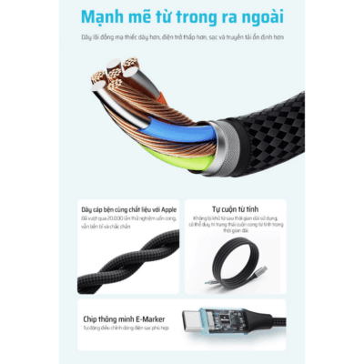 Cáp sạc Cuktech C to C 6A 240W từ tính (CMC610) -