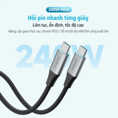 Cáp sạc Cuktech C to C 6A 240W từ tính (CMC610) -