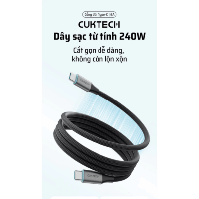 Cáp sạc Cuktech C to C 6A 240W từ tính (CMC610)