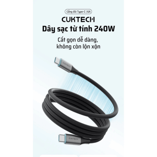 Cáp sạc Cuktech C to C 6A 240W từ tính (CMC610)
