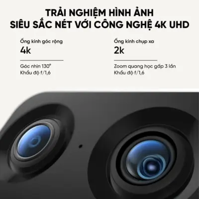 Camera trong nhà Eufy Indoor S350 - Trải nghiệm đỉnh cao an ninh gia đình với <strong>Camera trong nhà Eufy Indoor S350</strong>. Sản phẩm đột phá với hệ thống camera kép, bao gồm một ống kính góc rộng 4K và một ống kính tele 2K, mang đến độ phân giải siêu nét và khả năng zoom lai 8x ấn tượng. Nhờ đó, bạn có thể quan sát chi tiết mọi sự vật ở khoảng cách xa. Với khả năng xoay 360°, <strong>Eufy Indoor S350</strong> dễ dàng bao quát toàn bộ không gian mà không có điểm mù. Công nghệ AI thông minh tự động theo dõi chuyển động của người và vật nuôi, kết hợp cùng tầm nhìn đêm rõ nét, đảm bảo an ninh 24/7. Lưu trữ linh hoạt qua thẻ nhớ mà không cần trả phí hàng tháng, <strong>Eufy Indoor S350</strong> là lựa chọn hoàn hảo để giám sát con trẻ, thú cưng và bảo vệ ngôi nhà của bạn.