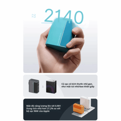 Củ sạc nhanh Cuktech 120W GaN Charger (AD1003) - Giải phóng không gian ổ cắm và đơn giản hóa cuộc sống của bạn với <strong>Cuktech 120W GaN Charger</strong> (AD1003). Nhờ công nghệ Gallium Nitride (GaN) tiên tiến, củ sạc này sở hữu công suất khủng 120W trong một thân hình nhỏ gọn đến bất ngờ, dễ dàng mang theo mọi lúc mọi nơi. Với 3 cổng sạc mạnh mẽ (2 USB-C, 1 USB-A), sản phẩm có thể sạc đồng thời cho cả laptop, điện thoại và tai nghe. Cổng USB-C cung cấp công suất PD lên đến 100W, trong khi cổng USB-A hỗ trợ sạc siêu nhanh Mi Turbo Charge 120W độc quyền. Tương thích toàn diện với mọi giao thức sạc nhanh phổ biến, <strong>Cuktech 120W GaN Charger</strong> chính là trạm sạc "tất cả trong một" duy nhất mà bạn cần.