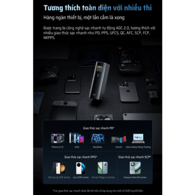 Pin dự phòng Cuktech No.15 Ultra 20000mAH 210W PD3– PB200U - Trải nghiệm sức mạnh vượt trội với <strong>pin dự phòng Cuktech 20.000mAh No.15 Ultra</strong> (PB200U) với tổng công suất lên đến 210W. Tích hợp công nghệ sạc nhanh tiên tiến nhất PD3.1 140W, sạc đầy 53% pin MacBook Pro 16" chỉ trong 30 phút. Dung lượng khủng 20.000mAh đảm bảo năng lượng cho cả ngày dài làm việc và giải trí. Sản phẩm được trang bị màn hình màu TFT 1.3-inch hiển thị đầy đủ thông số sạc, 3 cổng ra (2 Type-C, 1 USB-A) cho phép sạc đồng thời nhiều thiết bị. Thiết kế nhỏ gọn, an toàn trên máy bay, Cuktech No.15 Ultra là người bạn đồng hành lý tưởng cho mọi chuyến đi, đáp ứng mọi nhu cầu sạc từ laptop, điện thoại đến các thiết bị nhỏ. Hãy sở hữu ngay <strong>pin dự phòng Cuktech 20.000mAh No.15 Ultra</strong> để không bao giờ bị gián đoạn công việc.
