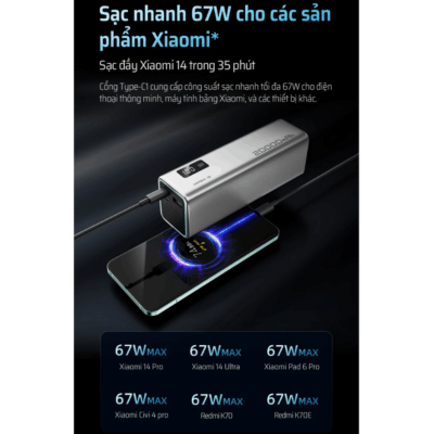 Pin sạc dự phòng Cuktech 15 SE Power Bank 20.000mAh 85W (PB200) - <strong>Cuktech 15 SE Power Bank 20.000mAh 85W</strong> (PB200) là phiên bản tinh gọn đầy mạnh mẽ, mang đến giải pháp sạc hiệu quả cho người dùng hiện đại. Với dung lượng lớn 20.000mAh, viên pin này đảm bảo cung cấp năng lượng dồi dào cho nhiều ngày sử dụng. Sản phẩm sở hữu 3 cổng sạc (2 USB-C, 1 USB-A) với tổng công suất lên đến 85W, trong đó cổng USB-C1 cung cấp công suất PD 67W, đủ sức sạc nhanh cho cả laptop và MacBook. Thiết kế dạng "cột năng lượng" độc đáo, cầm nắm chắc tay cùng màn hình LED hiển thị dung lượng pin trực quan. Tương thích rộng rãi với các chuẩn sạc nhanh phổ biến như PD3.0, PPS, QC3.0, <strong>Cuktech 15 SE Power Bank 20.000mAh 85W</strong> là sự lựa chọn thông minh, cân bằng hoàn hảo giữa hiệu năng, thiết kế và giá trị.  