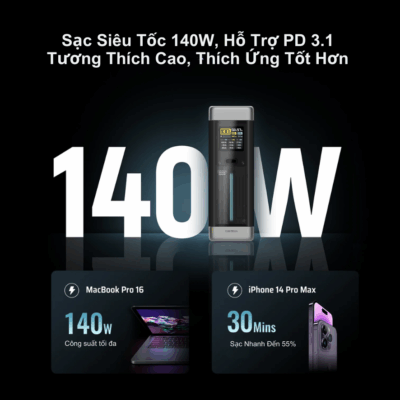 Pin sạc dự phòng Cuktech 20 Power Bank 25.000mAh 210W (P23) - Phá vỡ mọi giới hạn, <strong>Cuktech 20 Power Bank 25.000mAh 210W</strong> (P23) không chỉ là pin dự phòng, mà là một trạm sạc di động đích thực. Với dung lượng khủng 25.000mAh và tổng công suất đầu ra lên đến 210W, sản phẩm sẵn sàng cung cấp năng lượng cho mọi thiết bị của bạn. Cổng USB-C1 tiên phong với công nghệ PD3.1, cung cấp công suất 140W mạnh mẽ để sạc cho cả MacBook Pro 16". Thiết kế trong suốt độc đáo theo phong cách Cyberpunk, kết hợp với màn hình màu TFT hiển thị thông số chi tiết, mang đến trải nghiệm đẳng cấp. Ba cổng sạc đa dụng, khả năng sạc lại siêu tốc 110W và tiêu chuẩn an toàn bay, <strong>Cuktech 20 Power Bank 25.000mAh 210W</strong> là sự lựa chọn không thể thay thế cho các chuyên gia sáng tạo và tín đồ công nghệ.