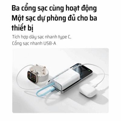 Pin sạc dự phòng Cuktech CP13 10.000mAh Power Bank 33W (LPB100) - Nói lời tạm biệt với những sợi cáp sạc rối rắm! <strong>Cuktech CP13 10.000mAh Power Bank 33W</strong> (LPB100) là giải pháp năng lượng "tất cả trong một" mà bạn hằng mong đợi. Tích hợp sẵn một sợi cáp Type-C sạc nhanh, sản phẩm mang đến sự tiện lợi tối đa, chỉ cần lấy ra và sạc. Với công suất đầu ra mạnh mẽ 33W, hỗ trợ đầy đủ các chuẩn sạc nhanh PD, PPS, QC, viên pin này dễ dàng nạp năng lượng tốc độ cao cho iPhone, Samsung và nhiều thiết bị khác. Thiết kế siêu nhỏ gọn, thời trang, kèm màn hình LED hiển thị pin chính xác, cùng khả năng sạc 3 thiết bị cùng lúc. <strong>Cuktech CP13 10.000mAh Power Bank 33W</strong> chính là người bạn đồng hành hoàn hảo, giúp bạn luôn kết nối mà không cần mang theo bất kỳ sợi cáp nào khác.