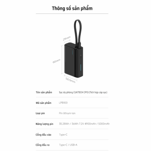 Pin sạc dự phòng Cuktech CP13 10.000mAh Power Bank 33W (LPB100) - Hình ảnh 3