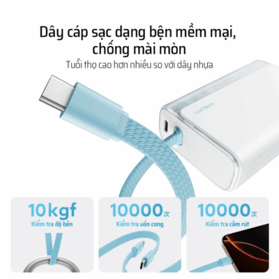 Pin sạc dự phòng Cuktech CP13 10.000mAh Power Bank 33W (LPB100) - Nói lời tạm biệt với những sợi cáp sạc rối rắm! <strong>Cuktech CP13 10.000mAh Power Bank 33W</strong> (LPB100) là giải pháp năng lượng "tất cả trong một" mà bạn hằng mong đợi. Tích hợp sẵn một sợi cáp Type-C sạc nhanh, sản phẩm mang đến sự tiện lợi tối đa, chỉ cần lấy ra và sạc. Với công suất đầu ra mạnh mẽ 33W, hỗ trợ đầy đủ các chuẩn sạc nhanh PD, PPS, QC, viên pin này dễ dàng nạp năng lượng tốc độ cao cho iPhone, Samsung và nhiều thiết bị khác. Thiết kế siêu nhỏ gọn, thời trang, kèm màn hình LED hiển thị pin chính xác, cùng khả năng sạc 3 thiết bị cùng lúc. <strong>Cuktech CP13 10.000mAh Power Bank 33W</strong> chính là người bạn đồng hành hoàn hảo, giúp bạn luôn kết nối mà không cần mang theo bất kỳ sợi cáp nào khác.