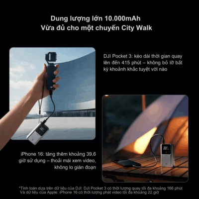 Cuktech No.10 Mini Power Bank 10.000mAh 55W (PB1055) - Đừng để kích thước đánh lừa bạn! <strong>Cuktech No.10 Mini Power Bank 10.000mAh 55W</strong> (PB1055) là "nhà vô địch" năng lượng trong phân khúc siêu nhỏ gọn. Với kích thước chỉ bằng 1/3 chiếc iPhone 15 Pro, viên pin này dễ dàng nằm gọn trong túi áo, túi quần của bạn. Dù nhỏ bé, sản phẩm sở hữu công suất đầu ra lên đến 55W, hỗ trợ sạc siêu nhanh Mi Turbo Charge cho các dòng điện thoại Xiaomi và tương thích hoàn hảo với các chuẩn PD, PPS, QC cho iPhone, Samsung và nhiều thiết bị khác. Dung lượng 10.000mAh đủ năng lượng cho cả ngày dài năng động. Được trang bị cell pin 21700 chất lượng cao và 9 lớp bảo vệ an toàn, <strong>Cuktech No.10 Mini Power Bank 10.000mAh 55W</strong> là người bạn đồng hành lý tưởng, mạnh mẽ và đáng tin cậy.