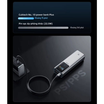 Pin sạc dự phòng Cuktech No.10 Plus Power Bank 15.000mAh 150W (PB150P) - Kế thừa sức mạnh huyền thoại của người tiền nhiệm, <strong>Cuktech No.10 Plus Power Bank 15.000mAh 150W</strong> (PB150P) nay đã trở lại với dung lượng pin nâng cấp lên 15.000mAh và 3 cổng sạc tiện lợi. Sản phẩm vẫn giữ vững "ngôi vương" với khả năng sạc siêu nhanh Mi Turbo Charge 120W độc quyền cho các dòng điện thoại Xiaomi cao cấp.Bên cạnh đó, cổng Type-C hỗ trợ công suất đầu ra lên đến 120W, sẵn sàng nạp năng lượng cho cả MacBook và laptop. Thiết kế Cyberpunk thời thượng, màn hình TFT thông minh hiển thị chi tiết thông số sạc, cùng khả năng sạc lại siêu tốc 100W, tất cả hội tụ trong một thiết kế nhỏ gọn. <strong>Cuktech No.10 Plus Power Bank 15.000mAh 150W</strong> chính là giải pháp năng lượng tối thượng cho mọi hành trình.