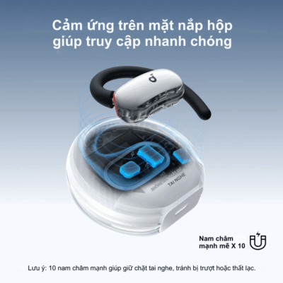 Tai nghe thể thao Anker Soundcore V40i - A3878, thiết kế trong suốt, chống nước IP55, trải nghiệm dễ chịu ấn tượng - <span class="ng-star-inserted">Trải nghiệm âm nhạc đỉnh cao cùng </span><strong class="ng-star-inserted"><span class="ng-star-inserted">Tai nghe thể thao Anker Soundcore V40i - A3878</span></strong><span class="ng-star-inserted">. Với thiết kế open-ear độc đáo, sản phẩm mang lại sự thoải mái vượt trội, giúp bạn vừa thưởng thức âm thanh sống động, vừa nhận biết môi trường xung quanh. Móc tai tùy chỉnh 4 mức độ đảm bảo vừa vặn hoàn hảo cho mọi kích thước tai, trong khi chuẩn chống nước IP55 và công nghệ SweatGuard </span>là một lớp phủ nano chống thấm tiên tiến giúp bảo vệ các linh kiện bên trong tai nghe khỏi mồ hôi, độ ẩm và các tác nhân ăn mòn khác. Công nghệ này đảm bảo tai nghe hoạt động bền bỉ trong các điều kiện khắc nghiệt như tập luyện thể thao, chạy bộ hoặc sử dụng dưới mưa nhẹ, <span class="ng-star-inserted">giúp bạn tự tin vận động trong mọi điều kiện thời tiết. </span><span class="ng-star-inserted">Công nghệ BassUp độc quyền cùng màng loa lớn 16x13mm mang đến âm bass sâu lắng, mạnh mẽ, biến mỗi buổi tập luyện thành một màn trình diễn âm nhạc đầy hứng khởi.</span><span class="ng-star-inserted"> Đàm thoại rõ nét với 4 micro tích hợp AI, đây chính là người bạn đồng hành lý tưởng cho mọi hoạt động thể thao và cuộc sống năng động của bạn.</span>