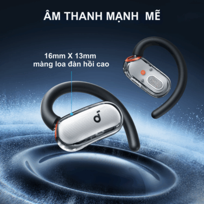 Tai nghe thể thao Anker Soundcore V40i - A3878, thiết kế trong suốt, chống nước IP55, trải nghiệm dễ chịu ấn tượng - <span class="ng-star-inserted">Trải nghiệm âm nhạc đỉnh cao cùng </span><strong class="ng-star-inserted"><span class="ng-star-inserted">Tai nghe thể thao Anker Soundcore V40i - A3878</span></strong><span class="ng-star-inserted">. Với thiết kế open-ear độc đáo, sản phẩm mang lại sự thoải mái vượt trội, giúp bạn vừa thưởng thức âm thanh sống động, vừa nhận biết môi trường xung quanh. Móc tai tùy chỉnh 4 mức độ đảm bảo vừa vặn hoàn hảo cho mọi kích thước tai, trong khi chuẩn chống nước IP55 và công nghệ SweatGuard </span>là một lớp phủ nano chống thấm tiên tiến giúp bảo vệ các linh kiện bên trong tai nghe khỏi mồ hôi, độ ẩm và các tác nhân ăn mòn khác. Công nghệ này đảm bảo tai nghe hoạt động bền bỉ trong các điều kiện khắc nghiệt như tập luyện thể thao, chạy bộ hoặc sử dụng dưới mưa nhẹ, <span class="ng-star-inserted">giúp bạn tự tin vận động trong mọi điều kiện thời tiết. </span><span class="ng-star-inserted">Công nghệ BassUp độc quyền cùng màng loa lớn 16x13mm mang đến âm bass sâu lắng, mạnh mẽ, biến mỗi buổi tập luyện thành một màn trình diễn âm nhạc đầy hứng khởi.</span><span class="ng-star-inserted"> Đàm thoại rõ nét với 4 micro tích hợp AI, đây chính là người bạn đồng hành lý tưởng cho mọi hoạt động thể thao và cuộc sống năng động của bạn.</span>