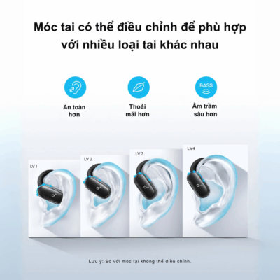 Tai nghe thể thao Anker Soundcore V40i - A3878, thiết kế trong suốt, chống nước IP55, trải nghiệm dễ chịu ấn tượng - <span class="ng-star-inserted">Trải nghiệm âm nhạc đỉnh cao cùng </span><strong class="ng-star-inserted"><span class="ng-star-inserted">Tai nghe thể thao Anker Soundcore V40i - A3878</span></strong><span class="ng-star-inserted">. Với thiết kế open-ear độc đáo, sản phẩm mang lại sự thoải mái vượt trội, giúp bạn vừa thưởng thức âm thanh sống động, vừa nhận biết môi trường xung quanh. Móc tai tùy chỉnh 4 mức độ đảm bảo vừa vặn hoàn hảo cho mọi kích thước tai, trong khi chuẩn chống nước IP55 và công nghệ SweatGuard </span>là một lớp phủ nano chống thấm tiên tiến giúp bảo vệ các linh kiện bên trong tai nghe khỏi mồ hôi, độ ẩm và các tác nhân ăn mòn khác. Công nghệ này đảm bảo tai nghe hoạt động bền bỉ trong các điều kiện khắc nghiệt như tập luyện thể thao, chạy bộ hoặc sử dụng dưới mưa nhẹ, <span class="ng-star-inserted">giúp bạn tự tin vận động trong mọi điều kiện thời tiết. </span><span class="ng-star-inserted">Công nghệ BassUp độc quyền cùng màng loa lớn 16x13mm mang đến âm bass sâu lắng, mạnh mẽ, biến mỗi buổi tập luyện thành một màn trình diễn âm nhạc đầy hứng khởi.</span><span class="ng-star-inserted"> Đàm thoại rõ nét với 4 micro tích hợp AI, đây chính là người bạn đồng hành lý tưởng cho mọi hoạt động thể thao và cuộc sống năng động của bạn.</span>