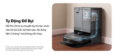 Robot hút bụi lau sàn eufy X10 Pro Omni - Nâng tầm trải nghiệm dọn dẹp nhà cửa với <strong>Robot hút bụi lau sàn eufy X10 Pro Omni</strong>, giải pháp làm sạch thông minh và toàn diện đến từ thương hiệu uy tín Eufy. Sản phẩm sở hữu lực hút mạnh mẽ 8.000 Pa, hệ thống lau xoay kép MopMaster™ 2.0 tạo áp lực 1kg và công nghệ AI.See™ nhận diện hơn 100 vật thể, giúp làm sạch sâu mọi ngóc ngách và né tránh chướng ngại vật một cách thông minh. Điểm nhấn của <strong>eufy X10 Pro Omni</strong> là trạm sạc Omni đa năng, tự động giặt giẻ, sấy khô bằng khí nóng, hút rác và châm nước, mang đến sự tiện lợi rảnh tay tuyệt đối. Đây là trợ thủ đắc lực cho mọi gia đình hiện đại, đặc biệt là nhà có nuôi thú cưng.
