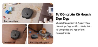 Robot hút bụi lau sàn eufy X10 Pro Omni - Nâng tầm trải nghiệm dọn dẹp nhà cửa với <strong>Robot hút bụi lau sàn eufy X10 Pro Omni</strong>, giải pháp làm sạch thông minh và toàn diện đến từ thương hiệu uy tín Eufy. Sản phẩm sở hữu lực hút mạnh mẽ 8.000 Pa, hệ thống lau xoay kép MopMaster™ 2.0 tạo áp lực 1kg và công nghệ AI.See™ nhận diện hơn 100 vật thể, giúp làm sạch sâu mọi ngóc ngách và né tránh chướng ngại vật một cách thông minh. Điểm nhấn của <strong>eufy X10 Pro Omni</strong> là trạm sạc Omni đa năng, tự động giặt giẻ, sấy khô bằng khí nóng, hút rác và châm nước, mang đến sự tiện lợi rảnh tay tuyệt đối. Đây là trợ thủ đắc lực cho mọi gia đình hiện đại, đặc biệt là nhà có nuôi thú cưng.