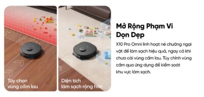 Robot hút bụi lau sàn eufy X10 Pro Omni - Nâng tầm trải nghiệm dọn dẹp nhà cửa với <strong>Robot hút bụi lau sàn eufy X10 Pro Omni</strong>, giải pháp làm sạch thông minh và toàn diện đến từ thương hiệu uy tín Eufy. Sản phẩm sở hữu lực hút mạnh mẽ 8.000 Pa, hệ thống lau xoay kép MopMaster™ 2.0 tạo áp lực 1kg và công nghệ AI.See™ nhận diện hơn 100 vật thể, giúp làm sạch sâu mọi ngóc ngách và né tránh chướng ngại vật một cách thông minh. Điểm nhấn của <strong>eufy X10 Pro Omni</strong> là trạm sạc Omni đa năng, tự động giặt giẻ, sấy khô bằng khí nóng, hút rác và châm nước, mang đến sự tiện lợi rảnh tay tuyệt đối. Đây là trợ thủ đắc lực cho mọi gia đình hiện đại, đặc biệt là nhà có nuôi thú cưng.