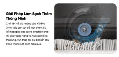 Robot hút bụi lau sàn eufy X10 Pro Omni - Nâng tầm trải nghiệm dọn dẹp nhà cửa với <strong>Robot hút bụi lau sàn eufy X10 Pro Omni</strong>, giải pháp làm sạch thông minh và toàn diện đến từ thương hiệu uy tín Eufy. Sản phẩm sở hữu lực hút mạnh mẽ 8.000 Pa, hệ thống lau xoay kép MopMaster™ 2.0 tạo áp lực 1kg và công nghệ AI.See™ nhận diện hơn 100 vật thể, giúp làm sạch sâu mọi ngóc ngách và né tránh chướng ngại vật một cách thông minh. Điểm nhấn của <strong>eufy X10 Pro Omni</strong> là trạm sạc Omni đa năng, tự động giặt giẻ, sấy khô bằng khí nóng, hút rác và châm nước, mang đến sự tiện lợi rảnh tay tuyệt đối. Đây là trợ thủ đắc lực cho mọi gia đình hiện đại, đặc biệt là nhà có nuôi thú cưng.