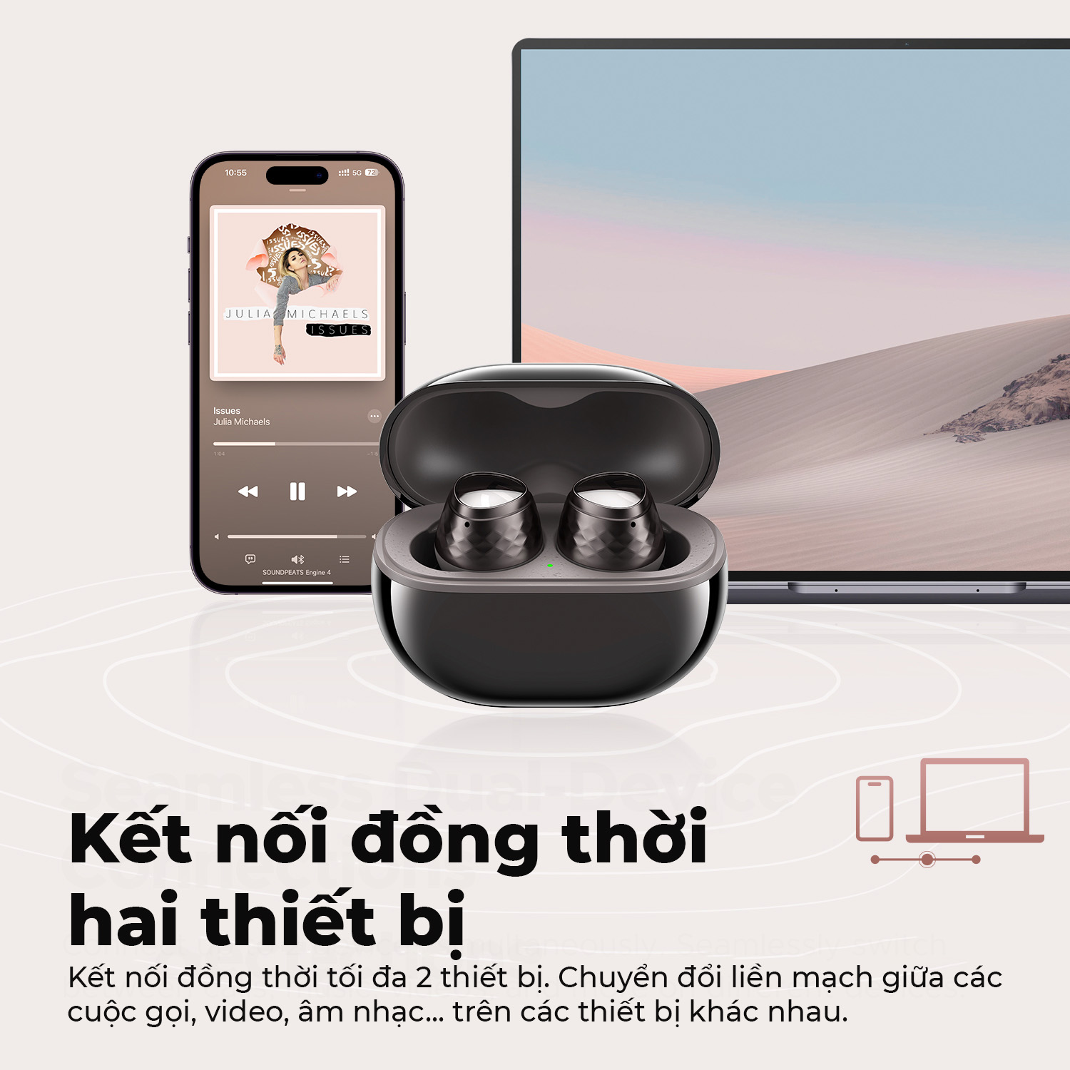 Tai nghe Bluetooth thể thao SoundPEATS Engine4, In-Ear, Coaxial Dual Driver, LDAC Hi-Res, Pin 43H, IPX4, Bluetooth 5.3, ENC Tai nghe Bluetooth thể thao SoundPEATS Engine4, In-Ear, Coaxial Dual Driver, LDAC Hi-Res, Pin 43H, IPX4, Bluetooth 5.3, ENC - Tai nghe <strong>SoundPEATS Engine4</strong> với công nghệ <strong>SoundPEATS Engine4</strong>, thiết kế in-ear, Coaxial Dual Driver (10mm+6mm), âm thanh Hi-Res LDAC. Pin 12.5H (tai nghe), 43H (với hộp sạc), sạc USB-C. IPX4 chống nước, 4 mic ENC, Bluetooth 5.3, độ trễ 70ms (Game Mode). App PeatsAudio tùy chỉnh EQ. Bảo hành 12 tháng, lý tưởng cho thể thao, nghe nhạc.