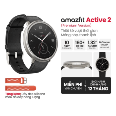 Đồng Hồ Thông Minh Amazfit Active 2 - Nâng Tầm Luyện Tập, Tối Ưu Sức Khỏe - Chinh phục mọi mục tiêu với <strong>Đồng hồ Amazfit Active 2</strong>, người bạn đồng hành không thể thiếu cho lối sống năng động. Phiên bản nâng cấp này mang đến thiết kế cao cấp, màn hình AMOLED sắc nét, cùng loạt tính năng theo dõi sức khỏe và thể thao chuyên sâu. Với GPS đa băng tần chính xác, hơn 150 chế độ luyện tập, đo SpO2, nhịp tim 24/7 và theo dõi giấc ngủ, <strong>Amazfit Active 2</strong> giúp bạn hiểu rõ cơ thể mình hơn bao giờ hết. Tích hợp Zepp OS mượt mà, thời lượng pin ấn tượng và khả năng gọi điện Bluetooth, <strong>Đồng hồ Amazfit Active 2</strong> sẽ thúc đẩy bạn vượt qua giới hạn và sống khỏe mạnh hơn mỗi ngày.