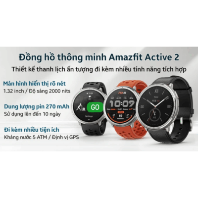 Đồng Hồ Thông Minh Amazfit Active 2 - Nâng Tầm Luyện Tập, Tối Ưu Sức Khỏe - Chinh phục mọi mục tiêu với <strong>Đồng hồ Amazfit Active 2</strong>, người bạn đồng hành không thể thiếu cho lối sống năng động. Phiên bản nâng cấp này mang đến thiết kế cao cấp, màn hình AMOLED sắc nét, cùng loạt tính năng theo dõi sức khỏe và thể thao chuyên sâu. Với GPS đa băng tần chính xác, hơn 150 chế độ luyện tập, đo SpO2, nhịp tim 24/7 và theo dõi giấc ngủ, <strong>Amazfit Active 2</strong> giúp bạn hiểu rõ cơ thể mình hơn bao giờ hết. Tích hợp Zepp OS mượt mà, thời lượng pin ấn tượng và khả năng gọi điện Bluetooth, <strong>Đồng hồ Amazfit Active 2</strong> sẽ thúc đẩy bạn vượt qua giới hạn và sống khỏe mạnh hơn mỗi ngày.