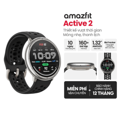 Đồng Hồ Thông Minh Amazfit Active 2 - Nâng Tầm Luyện Tập, Tối Ưu Sức Khỏe - Chinh phục mọi mục tiêu với <strong>Đồng hồ Amazfit Active 2</strong>, người bạn đồng hành không thể thiếu cho lối sống năng động. Phiên bản nâng cấp này mang đến thiết kế cao cấp, màn hình AMOLED sắc nét, cùng loạt tính năng theo dõi sức khỏe và thể thao chuyên sâu. Với GPS đa băng tần chính xác, hơn 150 chế độ luyện tập, đo SpO2, nhịp tim 24/7 và theo dõi giấc ngủ, <strong>Amazfit Active 2</strong> giúp bạn hiểu rõ cơ thể mình hơn bao giờ hết. Tích hợp Zepp OS mượt mà, thời lượng pin ấn tượng và khả năng gọi điện Bluetooth, <strong>Đồng hồ Amazfit Active 2</strong> sẽ thúc đẩy bạn vượt qua giới hạn và sống khỏe mạnh hơn mỗi ngày.