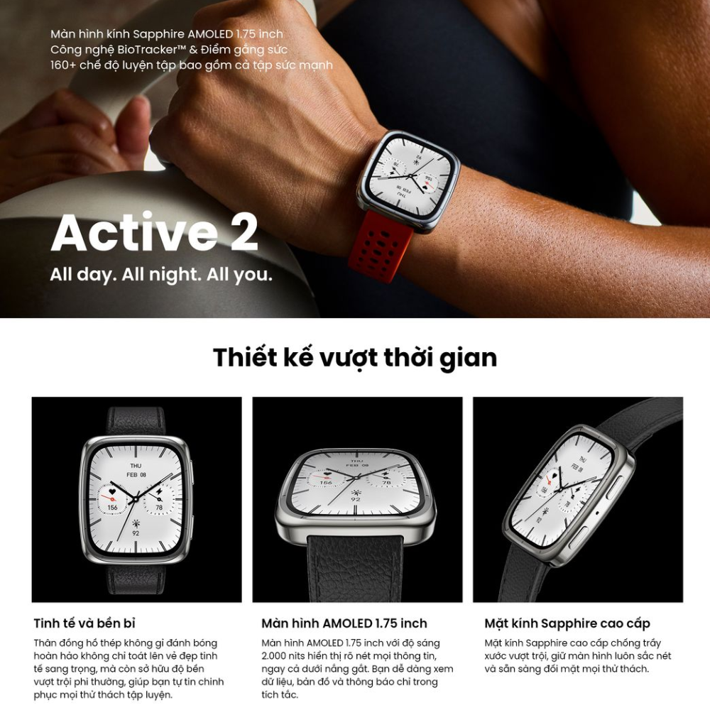 Đồng Hồ Thông Minh Amazfit Active2 Square Premium - Tinh Hoa Thiết Kế, Đỉnh Cao Công Nghệ Amazfit Active2 Square
