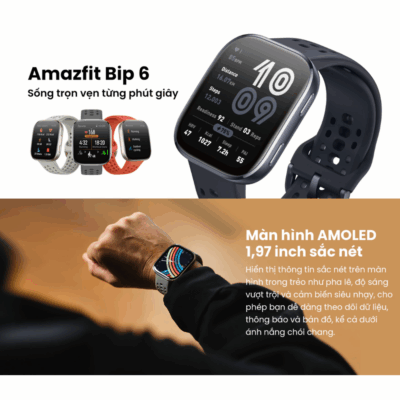 Đồng Hồ Thông Minh Amazfit Bip6 - Trợ Thủ Toàn Diện Cho Sức Khỏe và Phong Cách - Khám phá thế giới công nghệ đeo tay với <strong>Đồng hồ Amazfit Bip6</strong>, người bạn đồng hành lý tưởng cho cuộc sống năng động của bạn. Với màn hình sắc nét, thời lượng pin siêu dài và thiết kế thời trang, <strong>Amazfit Bip6</strong> không chỉ hiển thị giờ mà còn theo dõi toàn diện sức khỏe của bạn từ nhịp tim, giấc ngủ đến mức độ căng thẳng. Tích hợp định vị GPS, hơn 100 chế độ thể thao và khả năng nhận thông báo thông minh, <strong>Đồng hồ Amazfit Bip6</strong> giúp bạn luôn kết nối và kiểm soát mọi hoạt động, nâng cao chất lượng cuộc sống và phong cách cá nhân một cách hiệu quả.