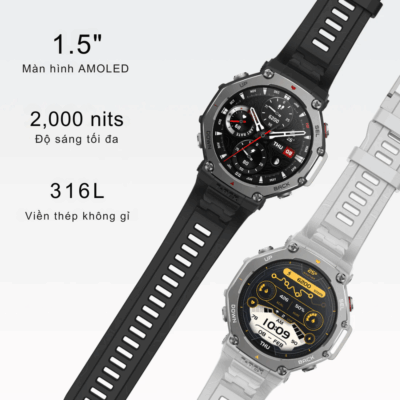 Đồng Hồ Thông Minh Amazfit T-REX 3 - Sức Mạnh Huyền Thoại, Chinh Phục Mọi Giới Hạn - Chinh phục những thử thách khắc nghiệt nhất với <strong>Đồng hồ thông minh Amazfit T-REX 3</strong>, phiên bản tiếp theo của dòng đồng hồ bền bỉ huyền thoại. Được chế tạo theo tiêu chuẩn quân đội, <strong>Amazfit T-REX 3</strong> sở hữu độ bền vượt trội, khả năng chống nước 10 ATM và chống chịu nhiệt độ khắc nghiệt. Với GPS băng tần kép siêu chính xác, hơn 150 chế độ thể thao chuyên sâu, màn hình AMOLED rực rỡ và thời lượng pin cực khủng, <strong>Amazfit T-REX 3</strong> là người bạn đồng hành lý tưởng cho những nhà thám hiểm, vận động viên và bất kỳ ai muốn vượt qua mọi giới hạn. Tích hợp Zepp OS mượt mà và các tính năng theo dõi sức khỏe toàn diện, <strong>Đồng hồ thông minh Amazfit T-REX 3</strong> đảm bảo bạn luôn sẵn sàng cho mọi cuộc phiêu lưu.