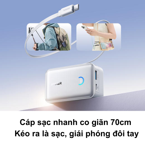 Sạc dự phòng Anker A1638 10000mAh Nhỏ Gọn, Có Dây Kéo 70cm, Hỗ Trợ PPS 2.0 PD, QC 45W Sạc dự phòng Anker A1638 10000mAh Nhỏ Gọn, Có Dây Kéo 70cm, Hỗ Trợ PPS 2.0 PD, QC 45W - Hình ảnh 5