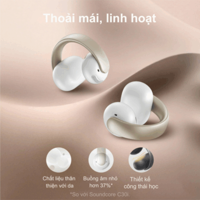 Tai Nghe Bluetooth Soundcore AeroClip Anker A3388 – Trải Nghiệm Âm Thanh Đỉnh Cao Cùng Thiết Kế Kẹp Độc Đáo Tai Nghe Bluetooth Soundcore AeroClip Anker A3388 – Trải Nghiệm Âm Thanh Đỉnh Cao Cùng Thiết Kế Kẹp Độc Đáo - <strong>Anker A3388</strong> là tai nghe Bluetooth Soundcore AeroClip mang đến sự kết hợp hoàn hảo giữa chất lượng âm thanh vượt trội và thiết kế kẹp độc đáo, giúp bạn luôn kết nối với âm nhạc mà không bỏ lỡ thế giới xung quanh. Với công nghệ Bluetooth 5.3, thời lượng pin ấn tượng và khả năng kháng nước, <strong>Anker A3388</strong> là người bạn đồng hành lý tưởng cho mọi hoạt động, từ làm việc đến thể thao. Thiết kế kẹp tai mở giúp bạn cảm nhận âm thanh sống động mà vẫn an toàn khi di chuyển.