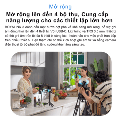 Mic Không Dây BOYALINK 3-01 Micro Cài Áo Đa Năng - Nâng tầm chất lượng âm thanh của bạn với <strong>Mic không dây BOYALINK 3-01</strong> – bộ micro không dây 3 kênh chuyên nghiệp, lý tưởng cho mọi nhà sáng tạo nội dung, vlogger, podcaster và nhà báo di động. Với khả năng tương thích rộng rãi trên nhiều thiết bị, từ camera, điện thoại thông minh đến máy tính, <strong>BOYALINK 3-01</strong> mang đến sự tiện lợi tối đa cùng chất lượng âm thanh rõ ràng, không nhiễu. Thiết kế nhỏ gọn, dễ sử dụng, cùng pin bền bỉ, <strong>Mic không dây BOYALINK 3-01</strong> là giải pháp hoàn hảo cho các buổi ghi hình ngoài trời, phỏng vấn hay livestream, đảm bảo mọi khoảnh khắc đều được thu lại trọn vẹn và chuyên nghiệp.