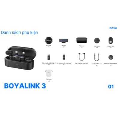 Mic Không Dây BOYALINK 3-01 Micro Cài Áo Đa Năng - Nâng tầm chất lượng âm thanh của bạn với <strong>Mic không dây BOYALINK 3-01</strong> – bộ micro không dây 3 kênh chuyên nghiệp, lý tưởng cho mọi nhà sáng tạo nội dung, vlogger, podcaster và nhà báo di động. Với khả năng tương thích rộng rãi trên nhiều thiết bị, từ camera, điện thoại thông minh đến máy tính, <strong>BOYALINK 3-01</strong> mang đến sự tiện lợi tối đa cùng chất lượng âm thanh rõ ràng, không nhiễu. Thiết kế nhỏ gọn, dễ sử dụng, cùng pin bền bỉ, <strong>Mic không dây BOYALINK 3-01</strong> là giải pháp hoàn hảo cho các buổi ghi hình ngoài trời, phỏng vấn hay livestream, đảm bảo mọi khoảnh khắc đều được thu lại trọn vẹn và chuyên nghiệp.