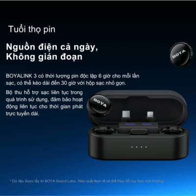 Mic Không Dây BOYALINK 3-01 Micro Cài Áo Đa Năng - Nâng tầm chất lượng âm thanh của bạn với <strong>Mic không dây BOYALINK 3-01</strong> – bộ micro không dây 3 kênh chuyên nghiệp, lý tưởng cho mọi nhà sáng tạo nội dung, vlogger, podcaster và nhà báo di động. Với khả năng tương thích rộng rãi trên nhiều thiết bị, từ camera, điện thoại thông minh đến máy tính, <strong>BOYALINK 3-01</strong> mang đến sự tiện lợi tối đa cùng chất lượng âm thanh rõ ràng, không nhiễu. Thiết kế nhỏ gọn, dễ sử dụng, cùng pin bền bỉ, <strong>Mic không dây BOYALINK 3-01</strong> là giải pháp hoàn hảo cho các buổi ghi hình ngoài trời, phỏng vấn hay livestream, đảm bảo mọi khoảnh khắc đều được thu lại trọn vẹn và chuyên nghiệp.