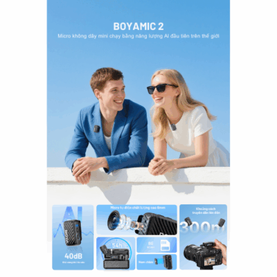 Mic không dây BOYAMIC 2-01 Hệ Thống Micro Kép Đa Năng Mic không dây BOYAMIC 2-01 Hệ Thống Micro Kép Đa Năng - Nâng cấp chất lượng âm thanh của bạn với <strong>Mic không dây BOYAMIC 2-01</strong> – một hệ thống micro không dây kênh đôi chuyên nghiệp, lý tưởng cho vlogger, podcaster, nhà làm phim và các buổi phỏng vấn. Với khả năng tương thích rộng rãi với camera, điện thoại thông minh và máy tính, <strong>BOYAMIC 2-01</strong> mang đến sự tiện lợi tối đa cùng âm thanh rõ ràng, không nhiễu. Thiết kế nhỏ gọn, dễ sử dụng, cùng thời lượng pin bền bỉ, <strong>Mic không dây BOYAMIC 2-01</strong> là giải pháp hoàn hảo cho các buổi ghi hình ngoài trời, livestream hoặc tạo podcast, đảm bảo mọi giọng nói đều được thu lại một cách sắc nét và chuyên nghiệp.
