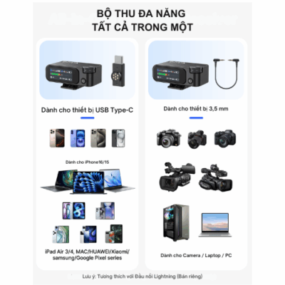 Mic không dây BOYAMIC 2-01 Hệ Thống Micro Kép Đa Năng Mic không dây BOYAMIC 2-01 Hệ Thống Micro Kép Đa Năng - Nâng cấp chất lượng âm thanh của bạn với <strong>Mic không dây BOYAMIC 2-01</strong> – một hệ thống micro không dây kênh đôi chuyên nghiệp, lý tưởng cho vlogger, podcaster, nhà làm phim và các buổi phỏng vấn. Với khả năng tương thích rộng rãi với camera, điện thoại thông minh và máy tính, <strong>BOYAMIC 2-01</strong> mang đến sự tiện lợi tối đa cùng âm thanh rõ ràng, không nhiễu. Thiết kế nhỏ gọn, dễ sử dụng, cùng thời lượng pin bền bỉ, <strong>Mic không dây BOYAMIC 2-01</strong> là giải pháp hoàn hảo cho các buổi ghi hình ngoài trời, livestream hoặc tạo podcast, đảm bảo mọi giọng nói đều được thu lại một cách sắc nét và chuyên nghiệp.