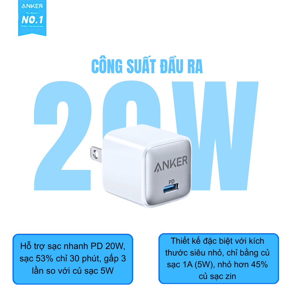 Củ Sạc Nhanh Anker 511 Charger Nano Pro 20W - A2638 | Công Nghệ PIQ 3.0 Siêu Nhỏ Gọn Củ Sạc Nhanh Anker 511 Charger Nano Pro 20W - A2638 | Công Nghệ PIQ 3.0 Siêu Nhỏ Gọn - Hình ảnh 2