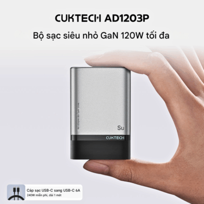 Bộ Sạc Cuktech 10 mini 120W AD1203P Siêu Nhanh, Đa Năng Cho Mọi Thiết Bị - Bộ sạc Cuktech 10 mini 120W AD1203P là giải pháp sạc nhanh tối ưu, gói gọn sức mạnh 120W trong một thiết kế nhỏ gọn, tiện lợi. Với khả năng tương thích rộng rãi, bộ sạc này dễ dàng cấp nguồn cho laptop, điện thoại, máy tính bảng và nhiều thiết bị khác. Công nghệ sạc tiên tiến đảm bảo tốc độ vượt trội mà vẫn an toàn tuyệt đối. Đừng bỏ lỡ cơ hội sở hữu Cuktech 10 mini 120W AD1203P để trải nghiệm sự tiện lợi và hiệu quả sạc đỉnh cao, mọi lúc mọi nơi. Đây là lựa chọn lý tưởng cho những ai tìm kiếm sự nhỏ gọn và mạnh mẽ.