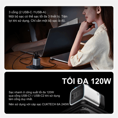 Bộ Sạc Cuktech 10 mini 120W AD1203P Siêu Nhanh, Đa Năng Cho Mọi Thiết Bị - Hình ảnh 7