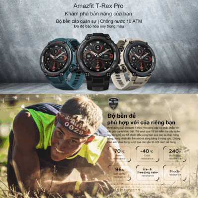 Đồng hồ thông minh Amazfit T-Rex Pro Chính Hãng - Chống Nước 10ATM, Độ Bền Chuẩn Quân Đội, Theo Dõi Sức Khỏe Toàn Diện Đồng hồ thông minh Amazfit T-Rex Pro Chính Hãng - Chống Nước 10ATM, Độ Bền Chuẩn Quân Đội, Theo Dõi Sức Khỏe Toàn Diện