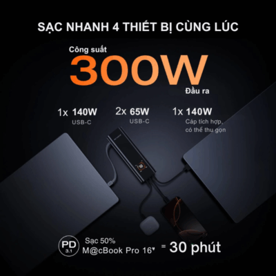 EcoFlow RAPID Pro (300W, Cáp Built-In 140W) - Trạm Sạc Di Động Tích Hợp Cáp, Sạc Nhanh, Đa Năng EcoFlow RAPID Pro (300W, Cáp Built-In 140W) - Trạm Sạc Di Động Tích Hợp Cáp, Sạc Nhanh, Đa Năng - <strong>EcoFlow RAPID Pro</strong> là trạm sạc di động tiên tiến với công suất 300W mạnh mẽ và cáp tích hợp 140W tiện lợi, loại bỏ mọi rắc rối về dây cáp lộn xộn. Chiếc <strong>EcoFlow RAPID Pro</strong> này mang đến khả năng sạc siêu nhanh cho laptop, điện thoại và nhiều thiết bị khác, trở thành giải pháp năng lượng tối ưu cho mọi hành trình. Thiết kế nhỏ gọn, di động và tính năng an toàn vượt trội giúp <strong>EcoFlow RAPID Pro</strong> trở thành lựa chọn hàng đầu cho những ai tìm kiếm sự tiện lợi và hiệu quả. Nâng tầm trải nghiệm sạc của bạn với <strong>EcoFlow RAPID Pro</strong>!