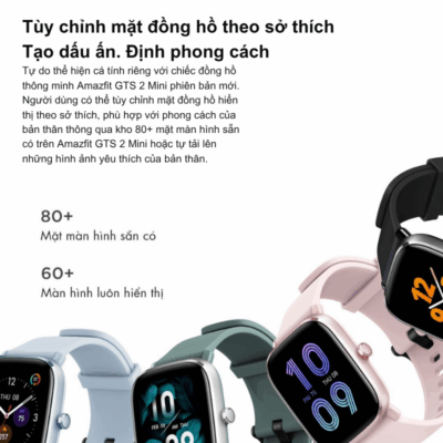 Đồng hồ thông minh Amazfit GTS 2 Mini (Phiên bản mới) - Thời trang thanh lịch, nhỏ gọn năng động, sức khỏe trong tầm tay Đồng hồ thông minh Amazfit GTS 2 Mini (Phiên bản mới) - Thời trang thanh lịch, nhỏ gọn năng động, sức khỏe trong tầm tay - Đón nhận vẻ đẹp tinh tế và sức mạnh công nghệ với <strong>Amazfit GTS 2 Mini</strong> (Phiên bản mới). Chiếc đồng hồ thông minh siêu mỏng và nhẹ này sở hữu màn hình AMOLED sống động, thiết kế thời trang và thời lượng pin ấn tượng lên đến 14 ngày. Với khả năng theo dõi nhịp tim 24/7, đo SpO2, theo dõi giấc ngủ, mức độ căng thẳng và hơn 68 chế độ thể thao, <strong>Amazfit GTS 2 Mini</strong> là người bạn đồng hành hoàn hảo, giúp bạn sống khỏe mạnh, năng động và luôn kết nối một cách thật phong cách.