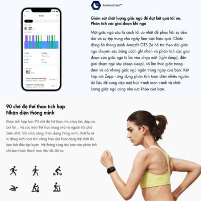 Đồng hồ thông minh Amazfit GTS 2e - Thanh lịch, tinh tế, theo dõi sức khỏe toàn diện cho cuộc sống năng động Đồng hồ thông minh Amazfit GTS 2e - Thanh lịch, tinh tế, theo dõi sức khỏe toàn diện cho cuộc sống năng động - Kết hợp hoàn hảo giữa thiết kế thời trang và tính năng thông minh, <strong>Amazfit GTS 2e</strong> là người bạn đồng hành lý tưởng cho cuộc sống hiện đại. Sở hữu màn hình AMOLED sắc nét, thiết kế mỏng nhẹ không viền và thời lượng pin ấn tượng lên đến 14 ngày, <strong>Amazfit GTS 2e</strong> mang đến trải nghiệm tuyệt vời. Tích hợp theo dõi nhịp tim 24/7, đo SpO2, nhiệt độ da, giấc ngủ, căng thẳng và hơn 90 chế độ thể thao, chiếc đồng hồ này giúp bạn kiểm soát sức khỏe toàn diện và duy trì lối sống năng động một cách phong cách.