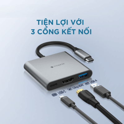Bộ Chuyển Đổi HUB Mophie 3in1 USB-C - Mở rộng kết nối thiết bị USB-C của bạn chỉ với một phụ kiện duy nhất! <strong>HUB Mophie 3in1</strong> USB-C là bộ chuyển đổi đa năng, tích hợp cổng USB-A tốc độ cao, HDMI hỗ trợ 4K sắc nét và USB-C Power Delivery (PD) để sạc xuyên qua. Hoàn hảo cho laptop, máy tính bảng và điện thoại. Dù bạn cần kết nối màn hình ngoài, truyền dữ liệu hay cấp nguồn, <strong>HUB Mophie 3in1</strong> đều đáp ứng. Thiết kế nhỏ gọn, bền bỉ, giúp tối ưu hóa không gian làm việc và giải trí mọi lúc mọi nơi. Nâng tầm trải nghiệm kết nối với <strong>HUB Mophie 3in1</strong> ngay hôm nay!