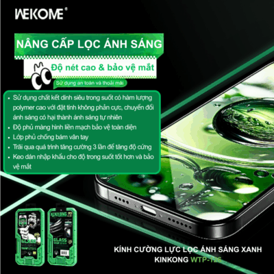Kính cường lực KinKong WTP-126 lọc ánh sáng Trong suốt Full HD, độ nét cao, kính chống trầy, chống va đập dành cho IPhone Series - Mang đến sự bảo vệ tối ưu cho màn hình điện thoại với Kính cường lực KinKong WTP-126. Được thiết kế với độ cứng vượt trội, khả năng chống trầy xước và va đập tối đa, KinKong WTP-126 đảm bảo màn hình của bạn luôn an toàn trước mọi rủi ro. Độ trong suốt hoàn hảo giúp giữ nguyên chất lượng hiển thị sắc nét, sống động. Thêm vào đó, lớp phủ chống bám vân tay và dễ dàng vệ sinh giúp màn hình luôn sạch bóng. Dễ dàng lắp đặt và tương thích hoàn hảo, KinKong WTP-126 là lựa chọn thông minh để bảo vệ và duy trì vẻ đẹp nguyên bản cho smartphone của bạn.