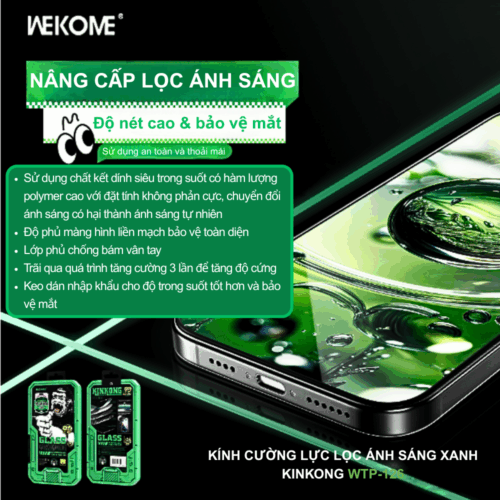 Kính cường lực KinKong WTP-126 lọc ánh sáng Trong suốt Full HD, độ nét cao, kính chống trầy, chống va đập dành cho IPhone Series - Hình ảnh 2