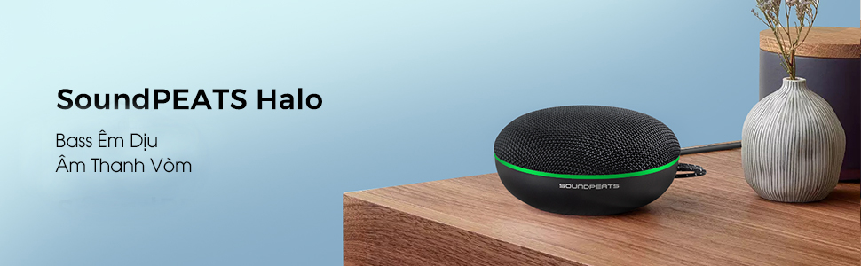 Loa Bluetooth SoundPEATS Halo, Driver 40mm, Pin 28H, IPX4, Bluetooth 5.0, RGB LED, Stereo Mode Loa Bluetooth SoundPEATS Halo, Driver 40mm, Pin 28H, IPX4, Bluetooth 5.0, RGB LED, Stereo Mode - Loa Bluetooth <strong>SoundPEATS Halo</strong> với thiết kế nhỏ gọn, driver 40mm, âm thanh vòm 360°, codec AAC/SBC. Pin 28H (không đèn), 14H (có đèn), sạc USB-C. IPX4 chống nước, micro tích hợp, Bluetooth 5.0, đèn RGB 3 màu, hỗ trợ Stereo Mode. Bảo hành 12 tháng, lý tưởng cho tiệc tùng, dã ngoại, nghe nhạc.